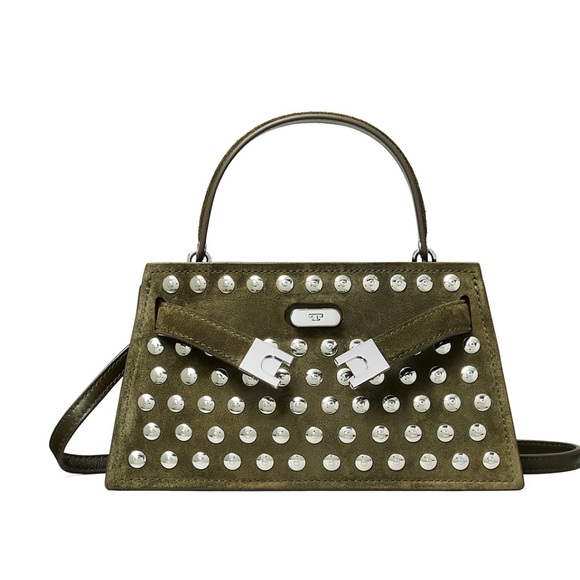 Tory Burch Olive Green Sued Satchel with Silver Accents - Picture 4 of 6